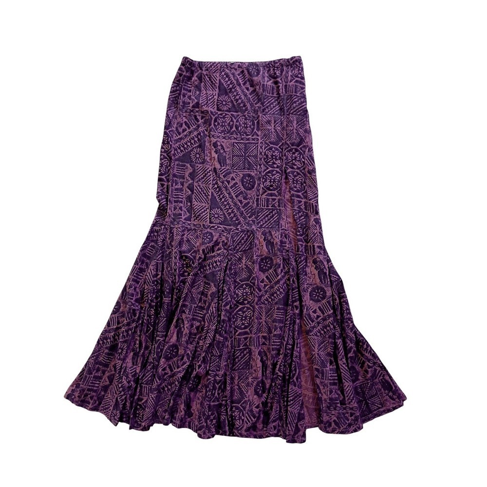 Hinano Tahiti Maxi Skirt S Magenta Purple Tropical Art Block Print Boho Island